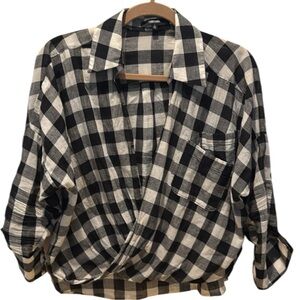 Funktional Checkered Wrap Cotton Shirt - Black and White